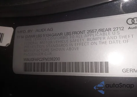 2015 Audi A6 2.0T Premium from USA, damaged, VIN WAUGFAFC2FN038200